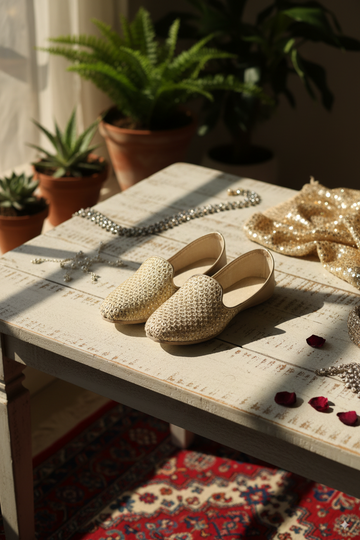 Golden Sequin Punjabi Jutti — Bridal & Festive Wear