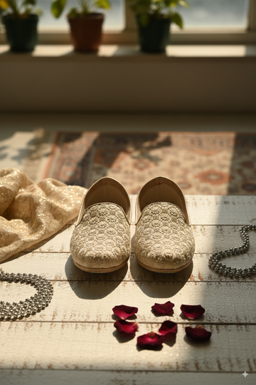 Ivory Textured Punjabi Jutti with Subtle Embroidery