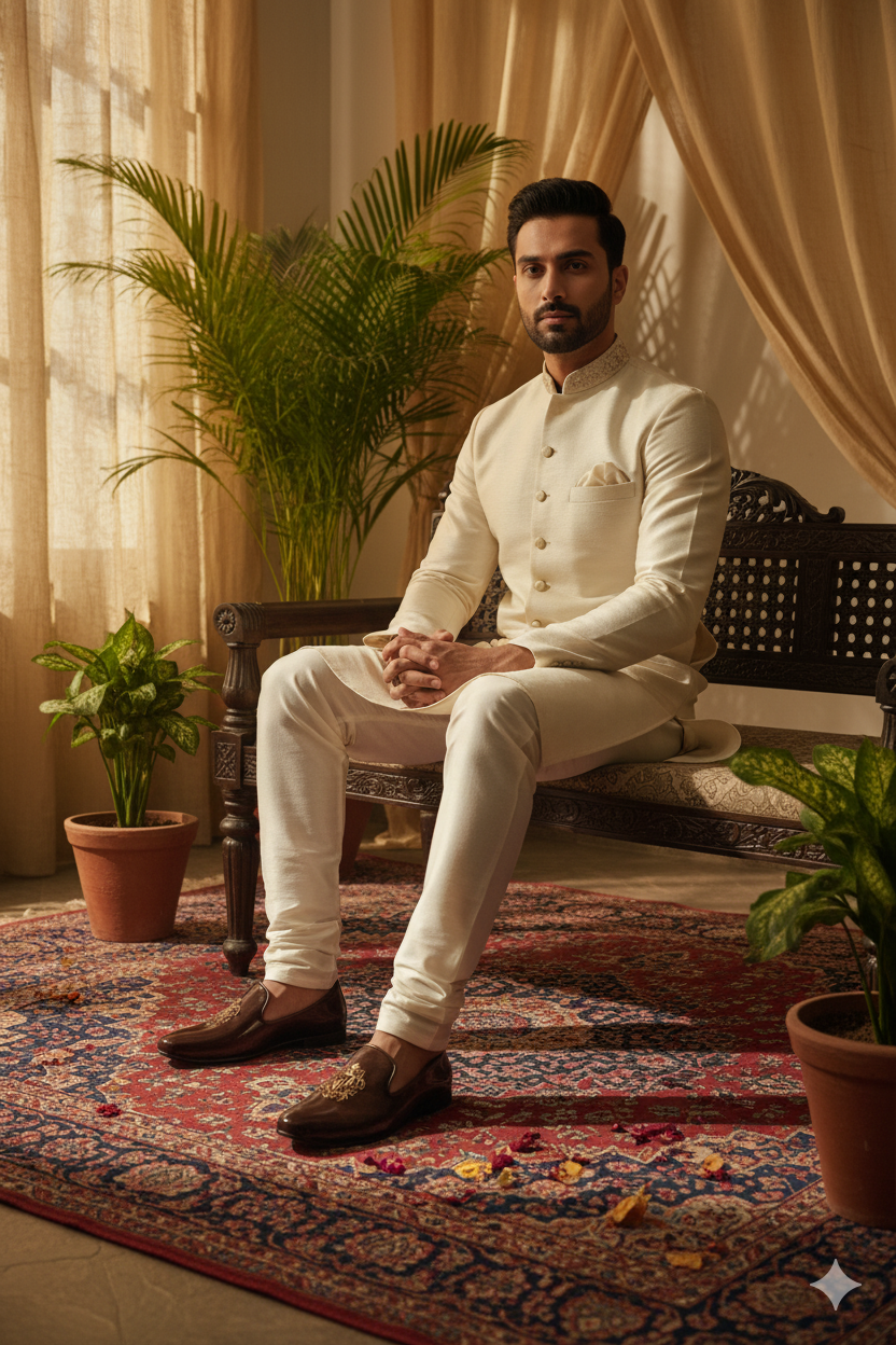 Light Brown Punjabi Jutti with Royal Embroidery