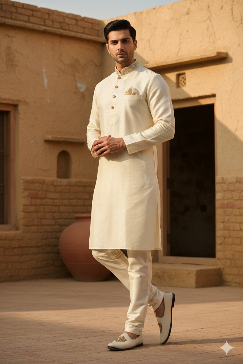 Ivory Punjabi Jutti with Golden Regal Motifs