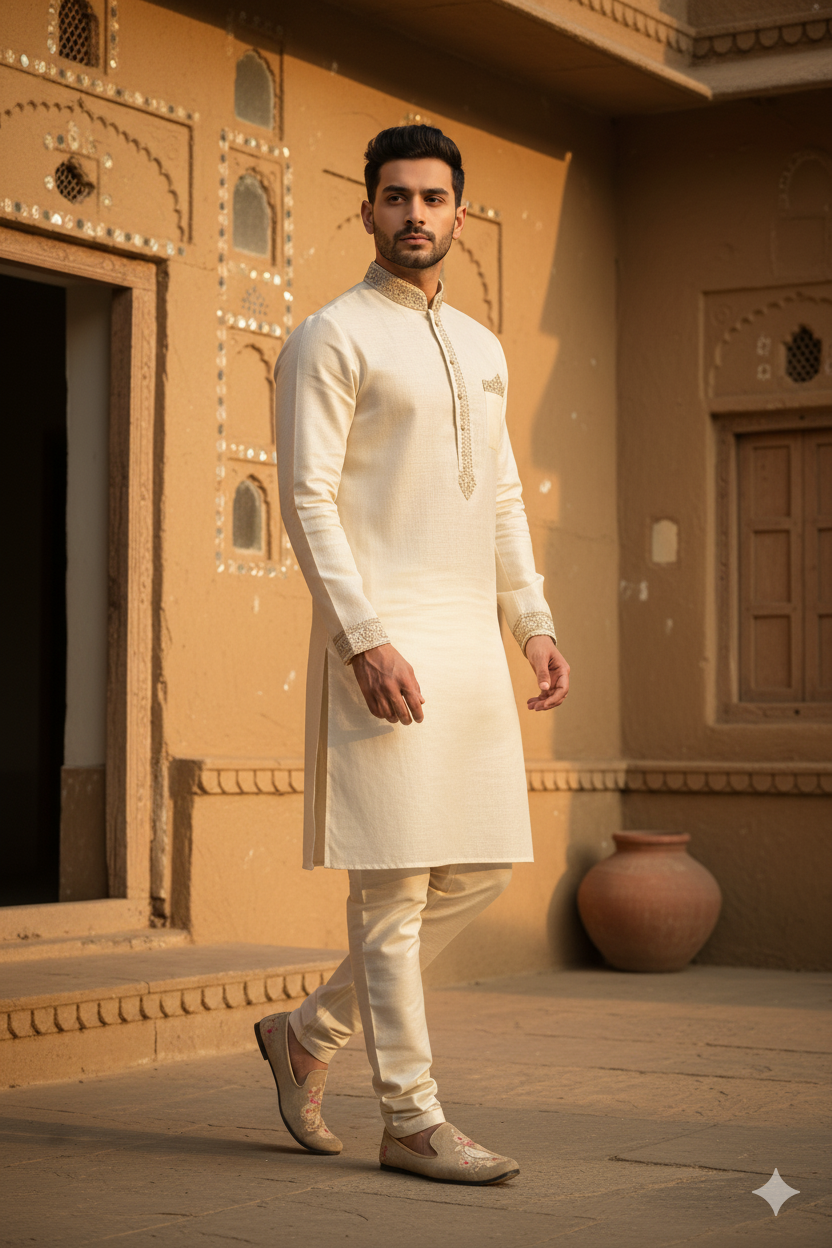 Beige Punjabi Jutti with Elegant Peacock Motif