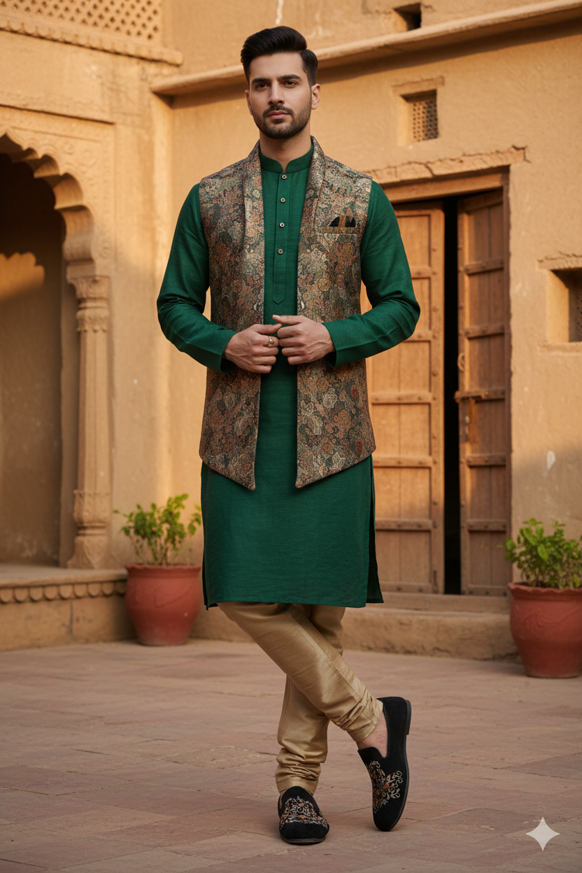 Black Punjabi Jutti with Golden Floral Embroidery