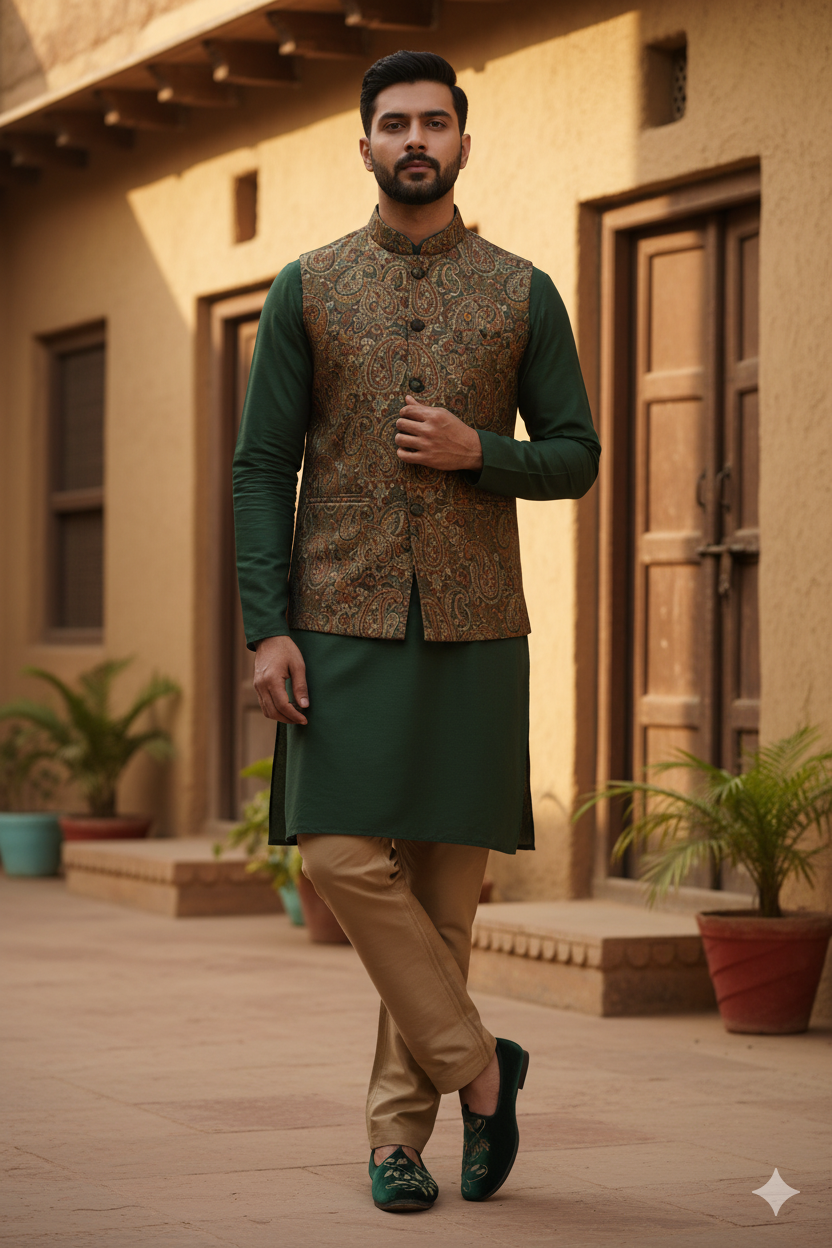 Emerald Green Punjabi Jutti with Golden Embroidery
