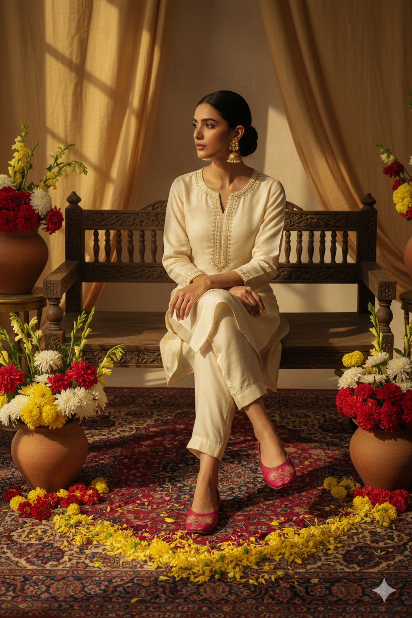 Red Leather Punjabi Jutti with Traditional Embroidery