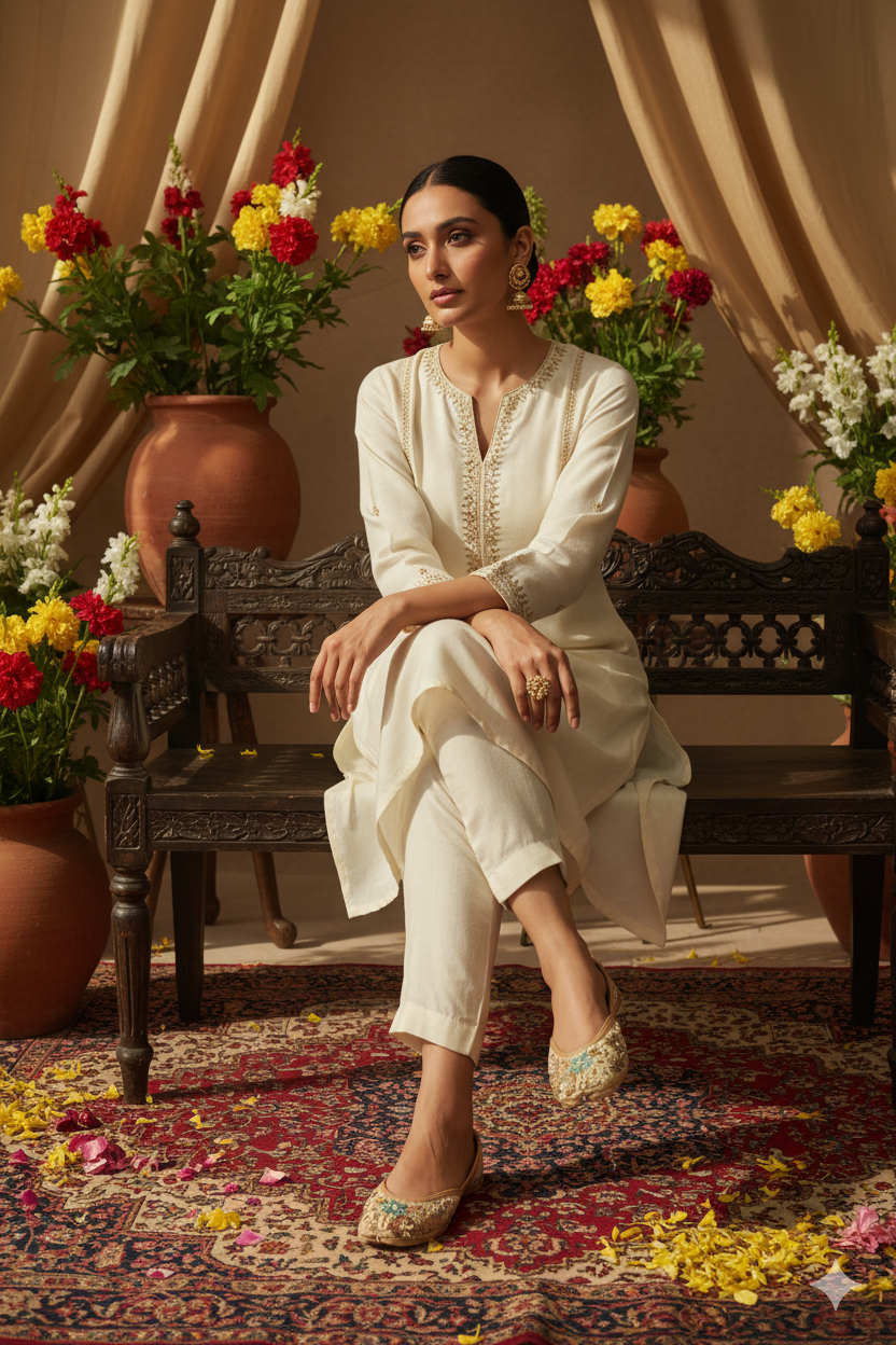 Golden Punjabi Jutti with Pastel Floral Embroidery