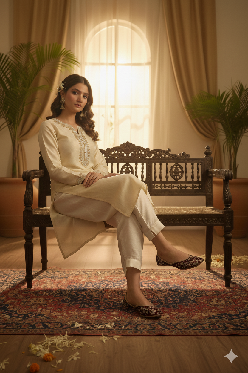 Ivory Punjabi Jutti with Floral Pastel Embroidery