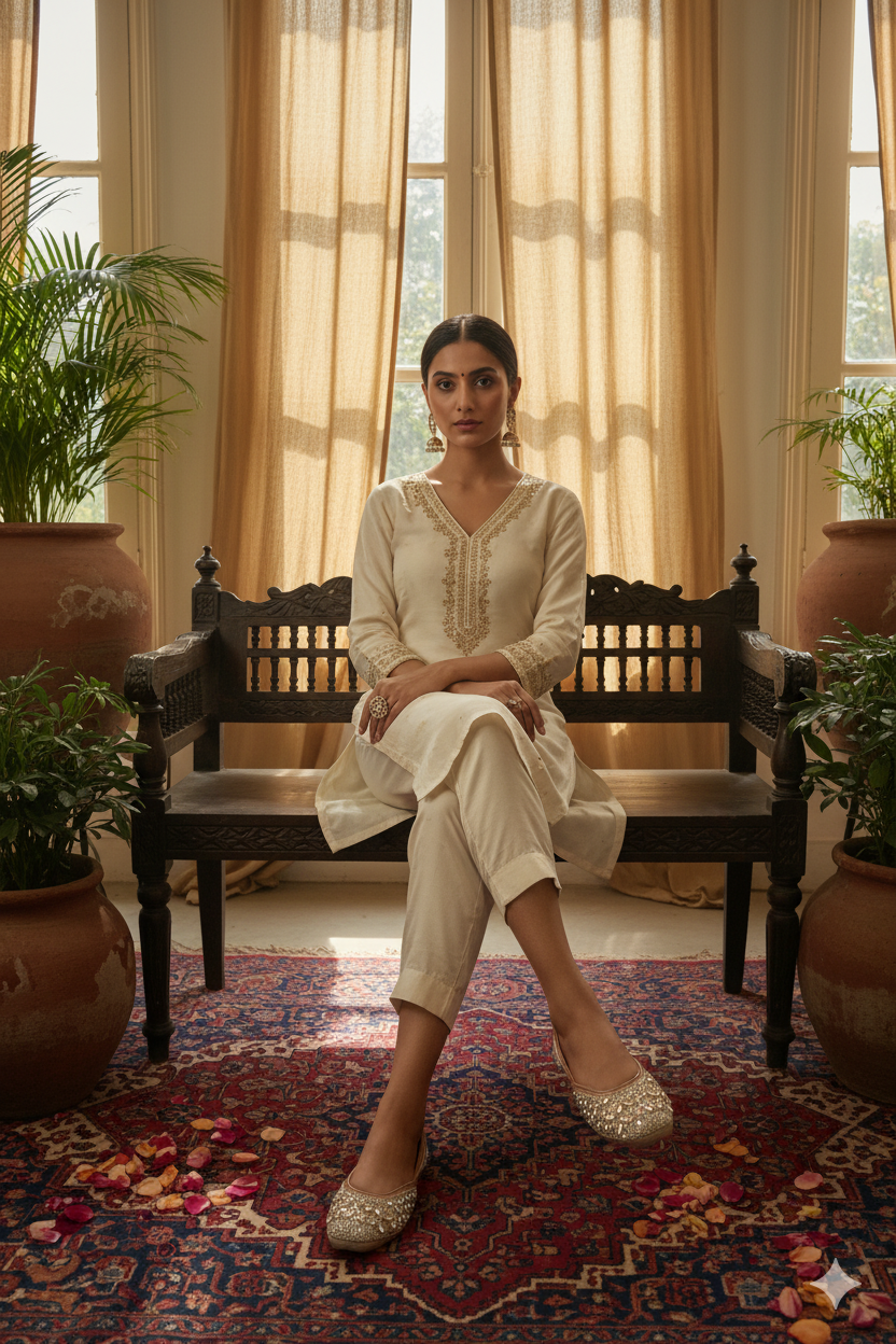 Golden Punjabi Jutti with Teardrop Stone Embroidery