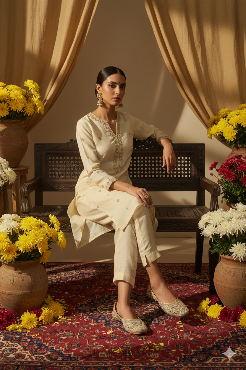 Silver & Gold Punjabi Jutti with Geometric Beading