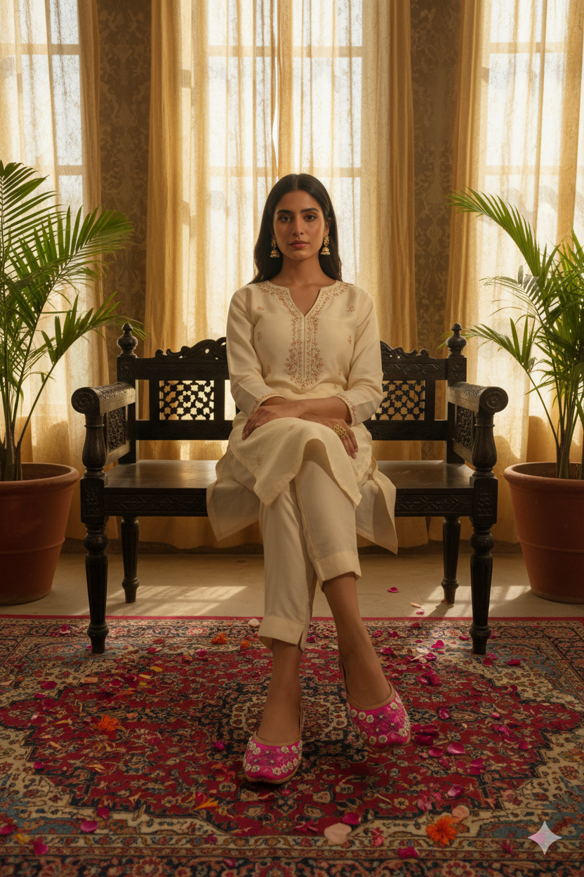 Pink Floral Punjabi Jutti with Hand Embroidery