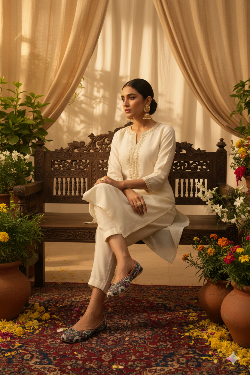 Black Beaded Punjabi Jutti with Pearl & Stone Detailing