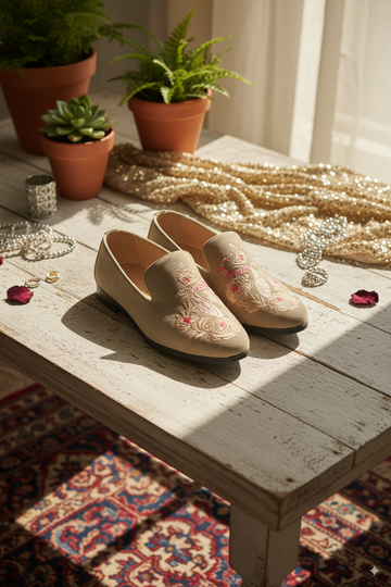 Beige Punjabi Jutti with Elegant Peacock Motif