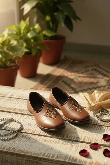 Light Brown Punjabi Jutti with Royal Embroidery