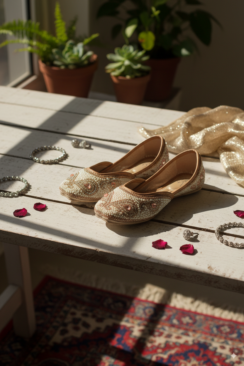 Ivory Beaded Punjabi Jutti with Pearl Finish