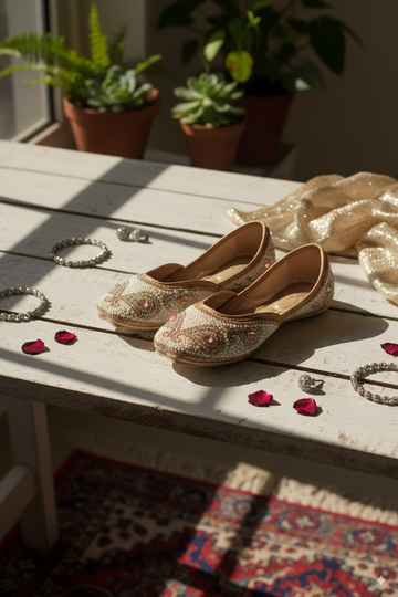 Ivory Beaded Punjabi Jutti with Pearl Finish