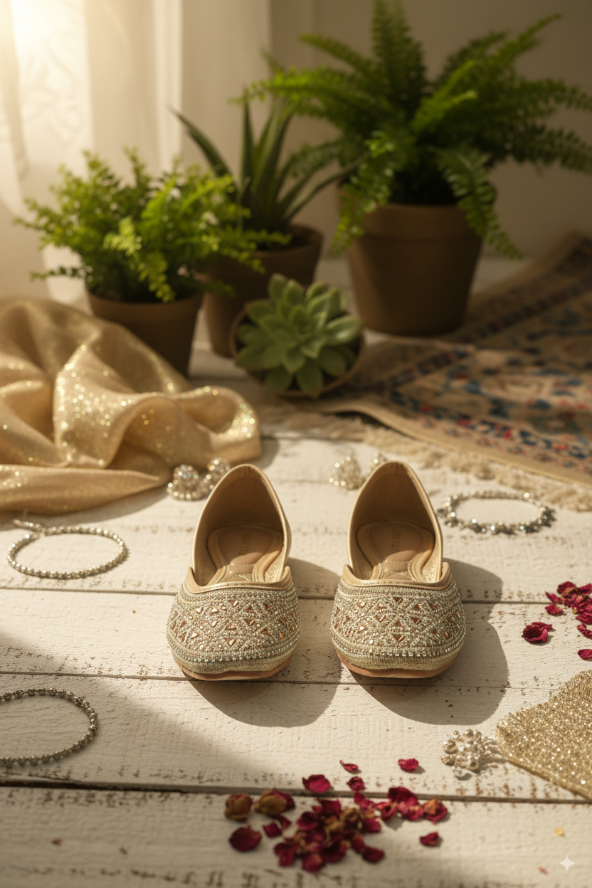 Silver & Gold Punjabi Jutti with Geometric Beading