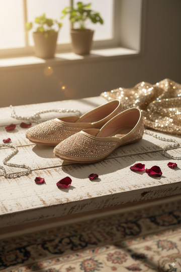 Champagne Gold Punjabi Jutti with Crystal Beading