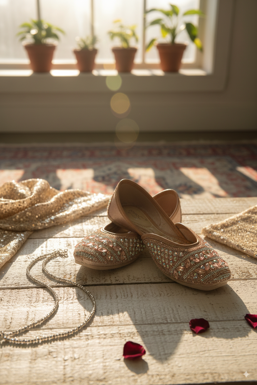 Rose Gold Punjabi Jutti with Heavy Stone Embellishment