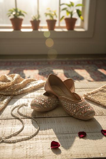 Rose Gold Punjabi Jutti with Heavy Stone Embellishment