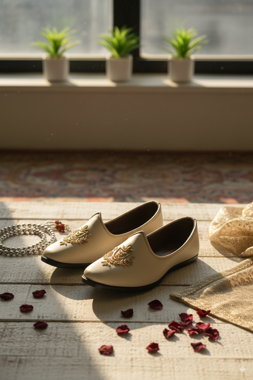 Ivory Punjabi Jutti with Golden Regal Motifs