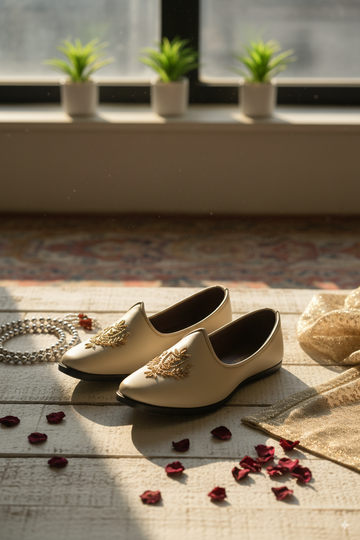 Ivory Punjabi Jutti with Golden Regal Motifs