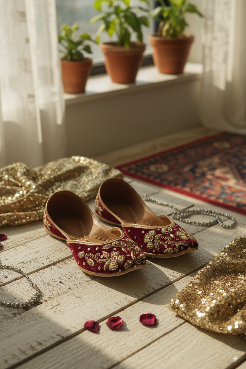 Ivory Punjabi Jutti with Floral Pastel Embroidery