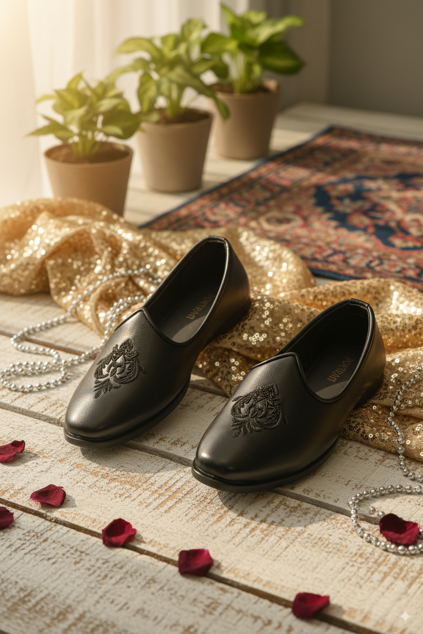 Matte Black Punjabi Jutti with Subtle Embroidery