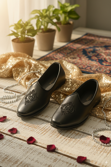 Matte Black Punjabi Jutti with Subtle Embroidery